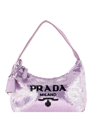 Pre-owned Prada Re-edition 2000 Sequins Mini Hobo Bag In Purple