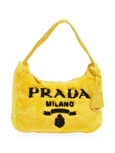 Pre-owned Prada Re-edition 2000 Terrycloth Shoulder Bag In Yellow