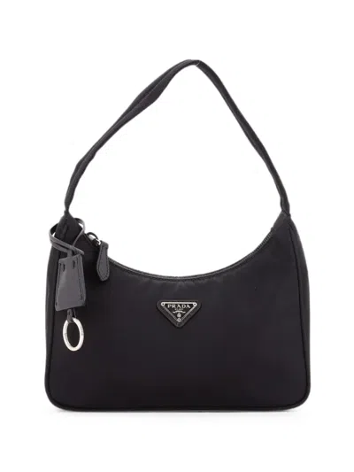 Pre-owned Prada Re-edition 2000 Tessuto Mini Hobo Bag In Black
