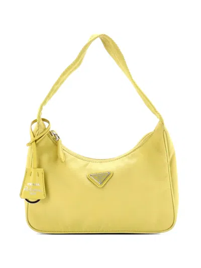 Pre-owned Prada Re-edition 2000 Tessuto Mini Hobo Bag In Yellow