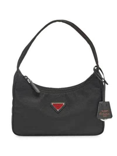 Pre-owned Prada Re-edition 2000 Triangle Logo Shoulder Bag In Black