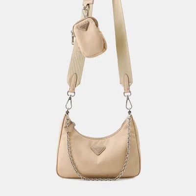 Pre-owned Prada Re-edition 2005 2waybag Beige Nylon In Sand