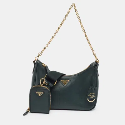 Pre-owned Prada Re-edition 2005 Green Saffiano Leather Shoulder Bag
