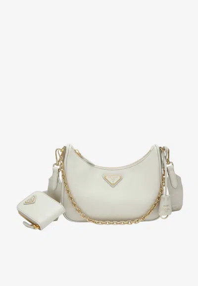 Prada Re-edition 2005 Leather Shoulder Bag In White