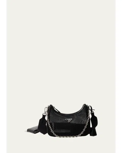 Prada Re-edition 2005 Mesh Shoulder Bag In Nero