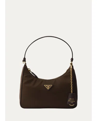 Prada Re-edition 2005 Mini Re-nylon & Saffiano Leather Shoulder Bag In Dark Brown