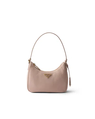 Prada Re-edition 2005 Mini Bag Aus Nubuk- Und Saffiano-leder In Pink