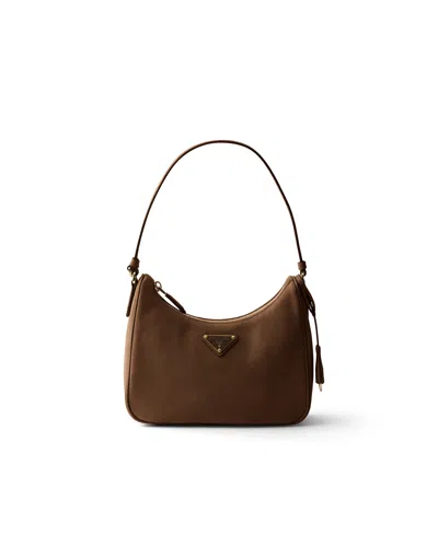 Prada Re-edition 2005 Nubuck And Saffiano Leather Mini-bag In Brown