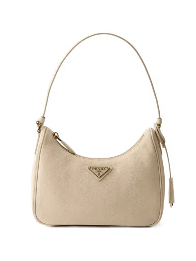 Prada Mini Re-edition 2005 Bag In Camel Re-nylon And Saffiano In Neutral