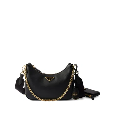 Prada Re-edition 2005 Saffiano Leather Shoulder Bag In Black