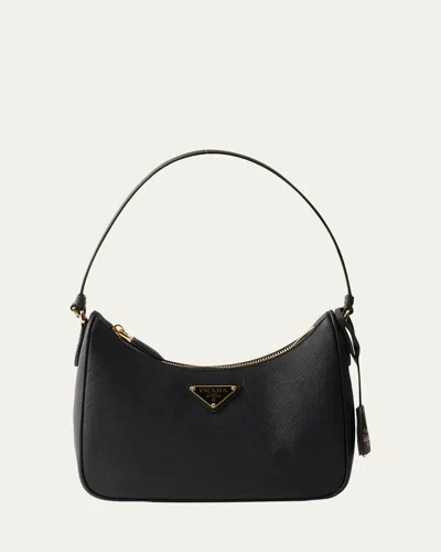 Prada Re-edition 2005 Saffiano Leather Shoulder Bag In Black