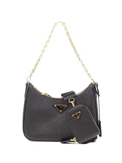 Pre-owned Prada Re-edition 2005 Saffiano Leather Shoulder Bag In Black