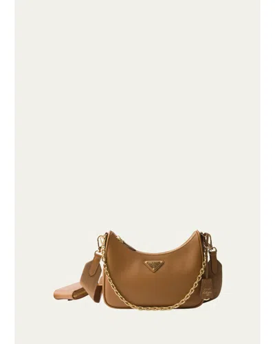Prada Re-edition 2005 Saffiano Leather Shoulder Bag In Brown