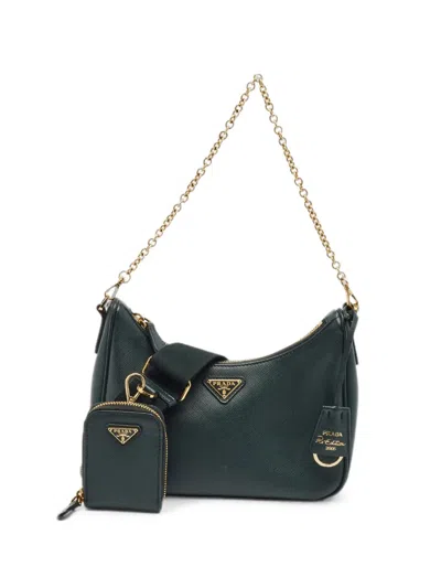 Pre-owned Prada Re-edition 2005 Saffiano Leather Shoulder Bag In Green