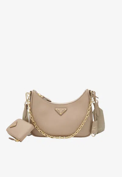 Prada Re-edition 2005 Saffiano Leather Shoulder Bag In Sand