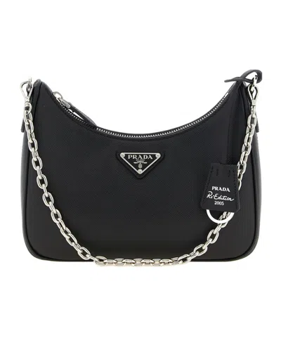 Prada Re-edition 2005 Saffiano Shoulder Bag In Black