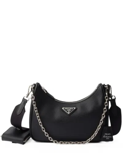 Prada Re-edition 2005 Re-nylon Bag With Saffiano Mini Bag In Black