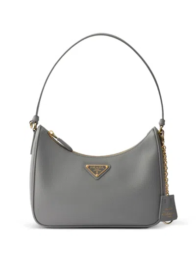 Prada Re-edition 2005 Saffiano-leather Mini Bag In Gray