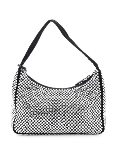 Pre-owned Prada Re-edition 2005 Shoulder Bag Crystal Embellished Satin Small Crossbody Bag In Black