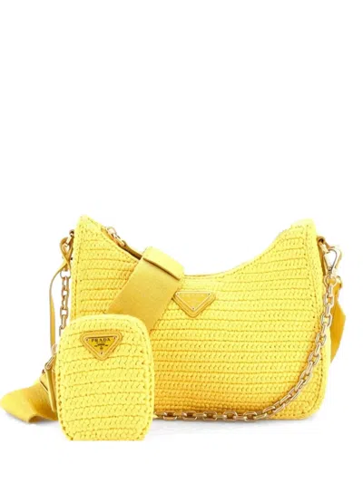 Pre-owned Prada Re-edition 2005 Shoulder Bag Raffia Small Crossbody Bag In Yellow