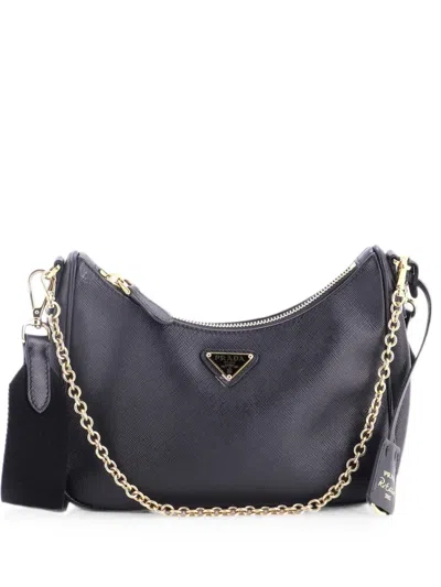 Pre-owned Prada Re-edition 2005 Shoulder Bag Saffiano Leather Small Crossbody Bag In Black