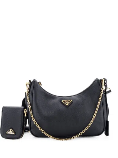 Pre-owned Prada Re-edition 2005 Shoulder Bag Saffiano Leather Small Crossbody Bag In Black
