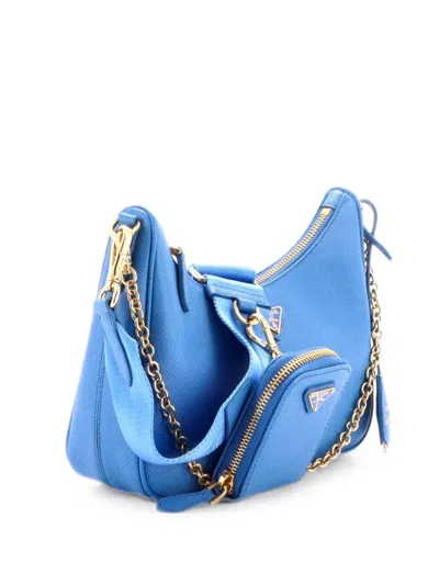 Pre-owned Prada Re-edition 2005 Shoulder Bag Saffiano Leather Small Crossbody Bag In Blue