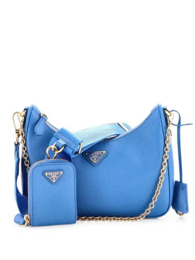 Pre-owned Prada Re-edition 2005 Shoulder Bag Saffiano Leather Small Crossbody Bag In Blue