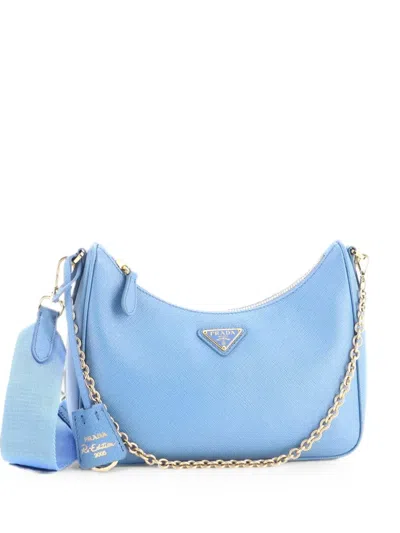 Pre-owned Prada Re-edition 2005 Shoulder Bag Saffiano Leather Small Crossbody Bag In Blue