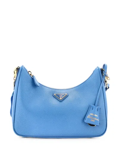 Pre-owned Prada Re-edition 2005 Shoulder Bag Saffiano Leather Small Crossbody Bag In Blue