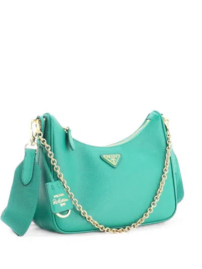 Pre-owned Prada Re-edition 2005 Shoulder Bag Saffiano Leather Small Crossbody Bag In Green