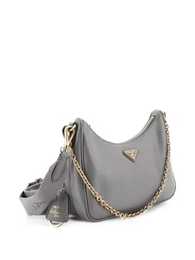 Pre-owned Prada Re-edition 2005 Shoulder Bag Saffiano Leather Small Crossbody Bag In Grey