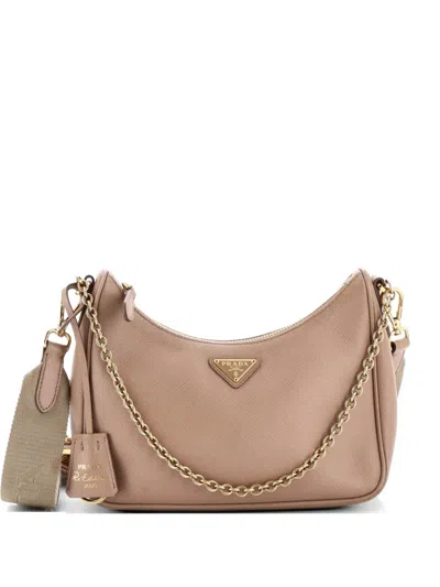 Pre-owned Prada Re-edition 2005 Shoulder Bag Saffiano Leather Small Crossbody Bag In Neutral