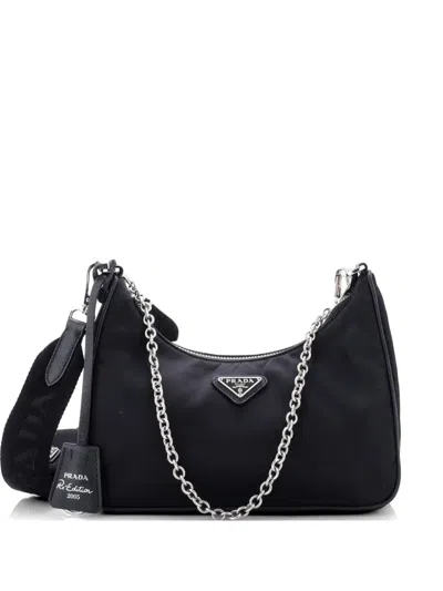 Pre-owned Prada Re-edition 2005 Shoulder Bag Tessuto Small Crossbody Bag In Black