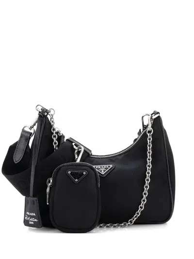 Pre-owned Prada Re-edition 2005 Shoulder Bag Tessuto Small Crossbody Bag In Black