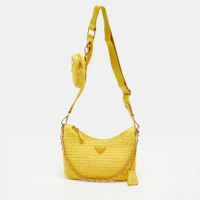 Pre-owned Prada Re-edition 2005 Yellow Raffia Shoulder Bag