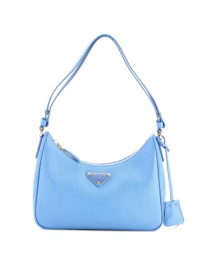 Pre-owned Prada Re-edition Hobo Saffiano Leather Mini Shoulder Bag In Blue