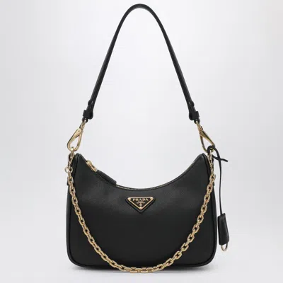 Prada Re-edition Mini Saffiano Leather Shoulder Bag In Black