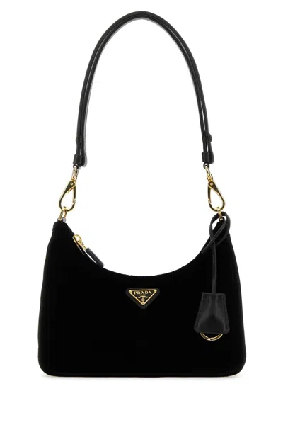 Prada Re-edition Mini Velvet Shoulder Handbag, 22cm In Black