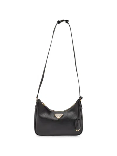 Pre-owned Prada Re-edition Saffiano Leather Shoulder Bag In Black