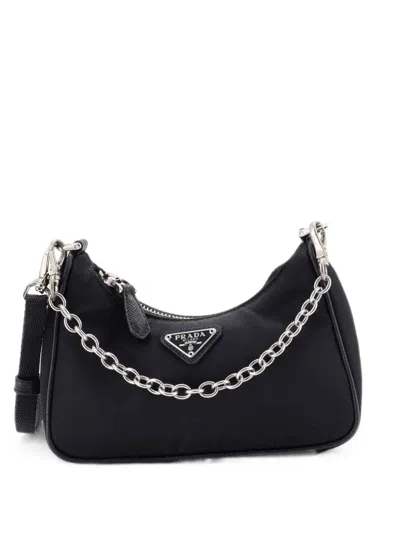 Pre-owned Prada Re-edition Shoulder Bag Tessuto Mini Hobo Bag In Black