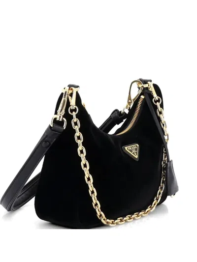 Pre-owned Prada Re-edition Velvet Mini Shoulder Bag In Black