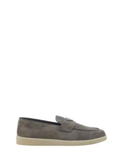 Prada Refined Loafers With Textured Finish In Grey
