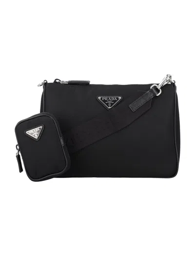 Prada Refined Mini Handbag With Adjustable Strap In Black