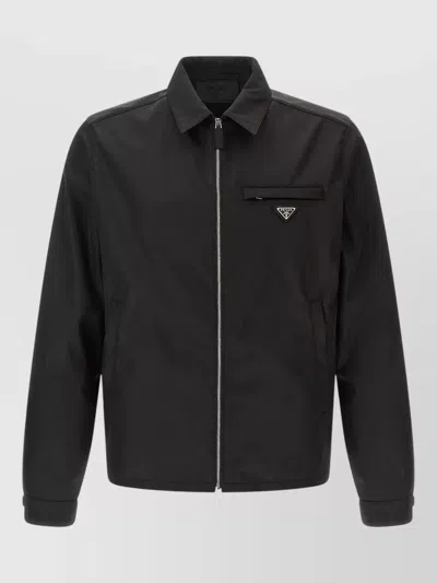 Prada Regenerated Nylon Shirt Collar Jacket In Black