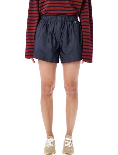 Prada Relaxed Mini Shorts With Elasticated Waistband, Size 40 In Blue
