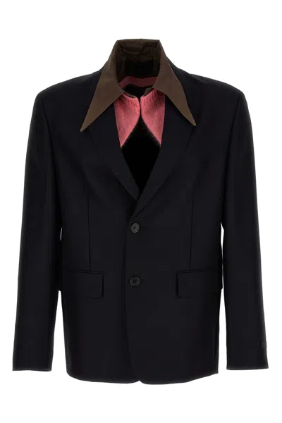 PRADA REMOVABLE COLLAR SINGLE-BREASTED BLAZER