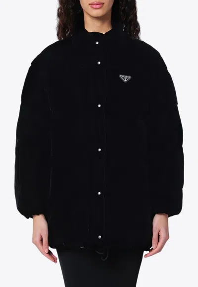 Prada Removable-sleeves Velvet Down Jacket In Black