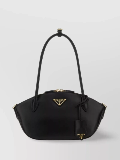 Prada Removable Tag Small Leather Tote In Black