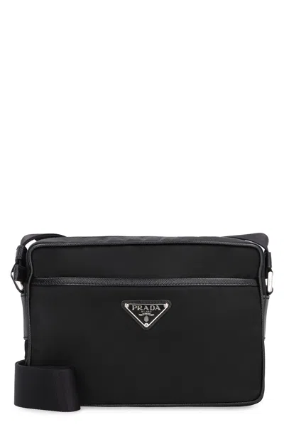 Prada Re-nylon And Calf Leather Shoulder Bag In Black